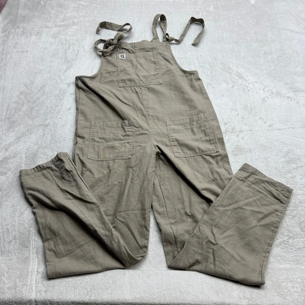 Lucy & Yak Dungarees Overalls Women Size 10 Long Khaki Organic Cotton Tie Strap - Picture 1 of 10